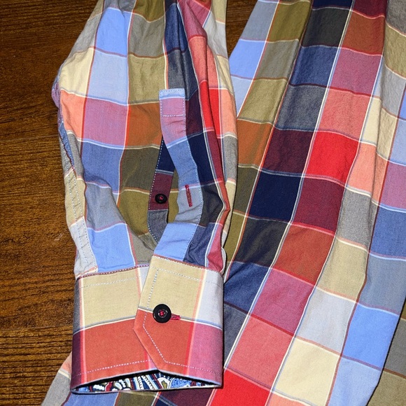 Alan Flusser Colorful Plaid Button Up Shirt Blue Paisley Cuffs & Accents Size XL - Picture 4 of 9